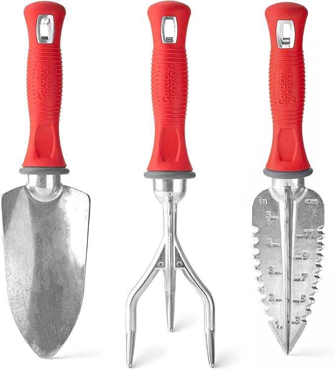 Garden Weasel 3-Piece Hand Tool Combo Set | Trowel Transplanter and Cultivator | Heavy Duty Lawn and Garden Set Digging Planting and Weeding | 91370-Q