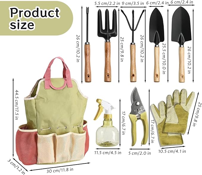 Gardening Tool Kit - 9-Piece Heavy Duty Garden Tool Sets with Ergonomic Non-Slip Grips Rust-Resistant Shovel Trowel Rake Pruner &amp Storage Bag Garden Tools Set Sets