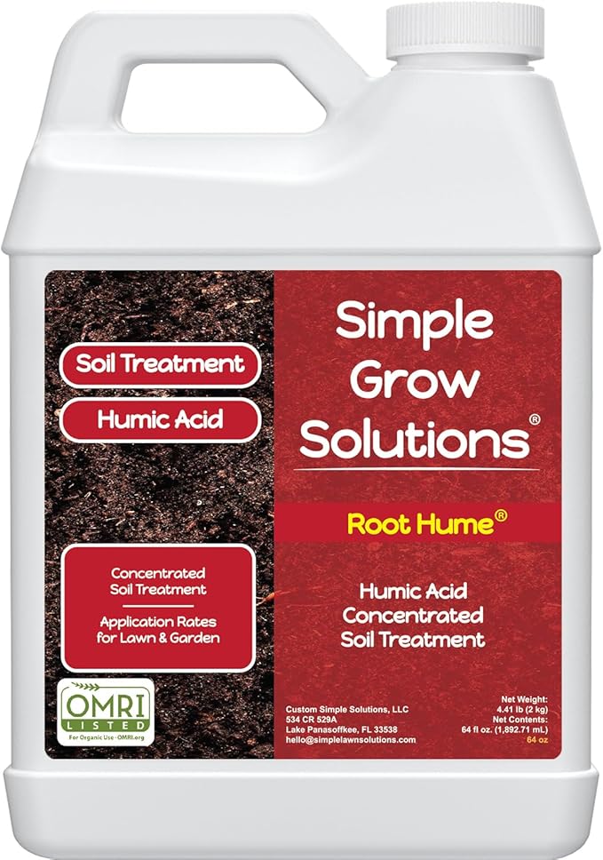 Root Hume- Simple Grow Solutions - Concentrated Humic - Liquid Carbon - Simple Grow Solutions- Natural Lawn &amp Garden Treatment - Plant Food Enhancer- Turf Grass Soil Conditioner (64 Ounce)