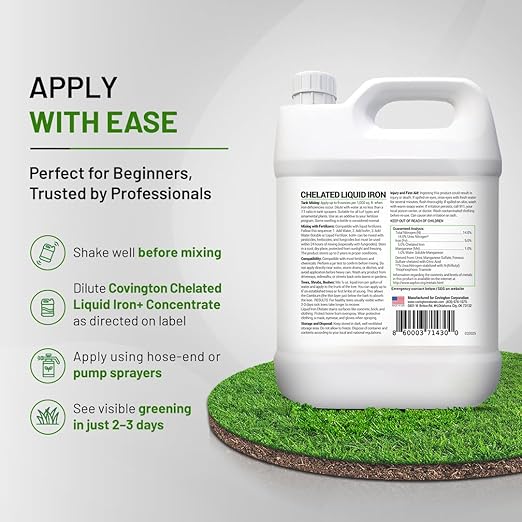 Covington Chelated Liquid Iron Concentrate (32oz) Lawn &amp Garden Liquid Iron &amp Nitrogen Supplement for Plants Shrubs &amp Trees Treats Deficiency Discoloration Stunted Growth &amp Root St