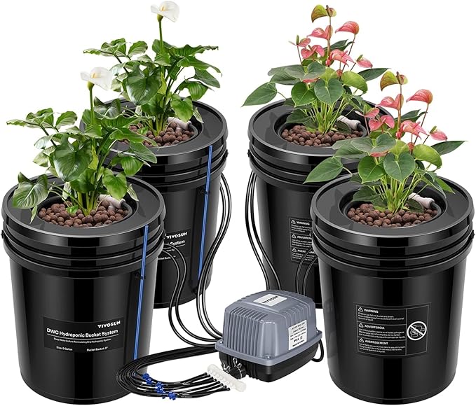5 Gallon 4 Buckets+Reservoir Kit 2-in-1 Deep Water Culture Grow Kit System with Air Stone and Water Level Device