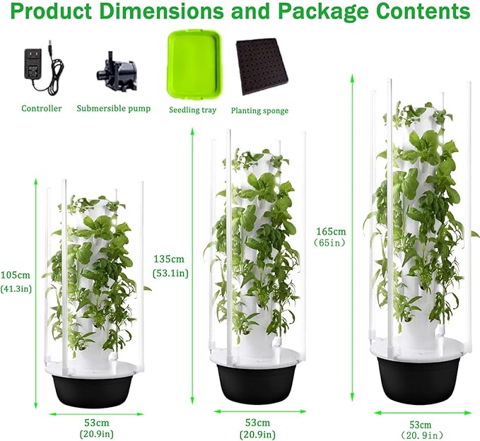Hydroponics Growing System Kit Adjustable Hydroponic Garden Hydroponics Growing TowerVertical Planter with LED Light for Herbs and Vegetables9thfloor