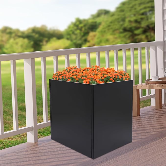 Raised Garden Bed 26 * 26 * 26inSteel Square Planter Flower Box for Indoor Outdoor Balconies Gardens Decks Patios Decks Front Porches (26 * 26 * 26in)