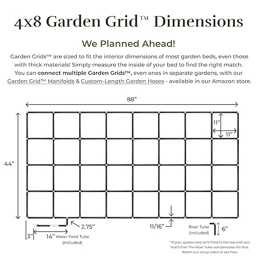 Garden Grid Watering System 4x8 | Garden Irrigation System for Garden Beds | Pre-Assembled Waters Every Plant 2-Min Setup USA-Made Lasts 5–10x Longer Than Drip Irrigation | Standard 44x88