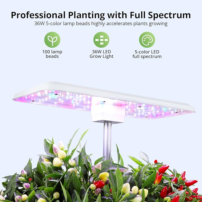 Hydroponic System Growing Indoor Garden 12 Pods 36W 100 Bulbs in 5 Colors LED Growth Light Herb Garden Kit Indoor with Quiet Pump ＆ Automatic Timer Adjustable Height Up to 23 5L Water Tank