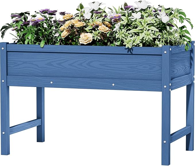 HDPE Raised Garden Bed with Legs Outdoor All-Weather Elevated Planter Box Raised Beds for Seeds Herb Flower Vegetable (Navy Blue)