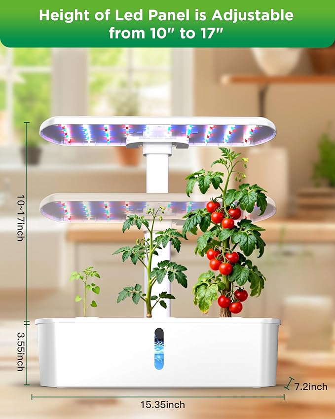 Hydroponics Growing System Kit 12 Pods Hydroponic Herb Garden Kit Indoor with 24W LED Grow Light Smart Indoor Garden Height Adjustable Auto Timer Quiet Pump Gardening Gifts for Mom Women White