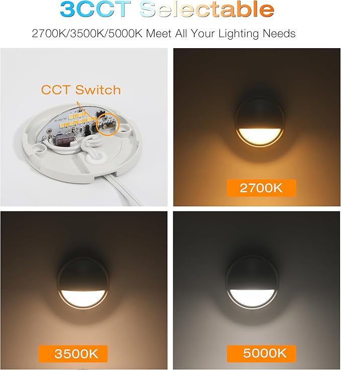 CLOUDY BAY [12 Pack] 3CCT Low Voltage LED Deck Lights Outdoor2700K/3500K/5000K SelectableLandscape Step Stair Railing Fence Light Wired3W12V-24V AC/DC Deck Lighting FixturesWhite
