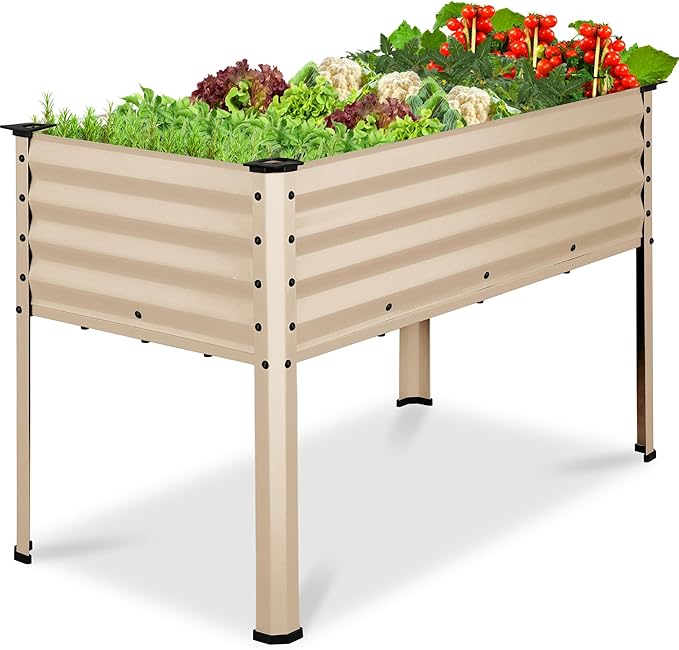 Best Choice Products 48x24x30in Galvanized Raised Garden Bed Metal Elevated Planter Box Vegetable Garden for Backyard Patio Balcony - Beige