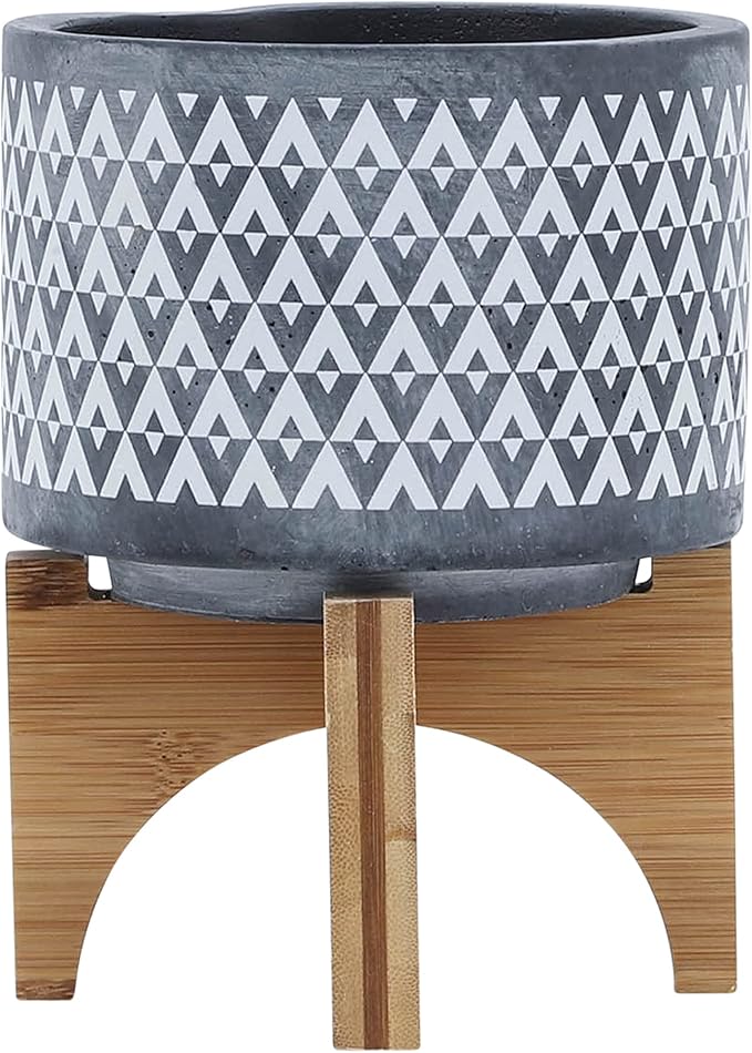 Ceramic 5 Planter ON Wooden Stand Gray YW993