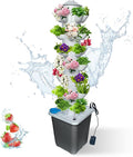 35 Pots Hydroponic Tower Hydroponics Growing System Tower Vertical Tower Planter Pump Tower with Timer Automatic Watering Irrigation Pump and Movable Water Tank for Hydroponic Lovers Grey