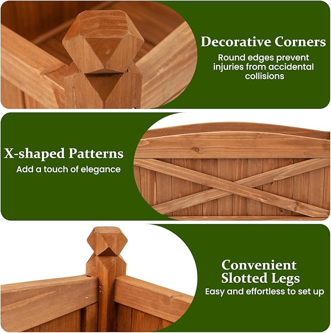 Raised Garden Bed Set of 2 36 L x 16W x 15H Wooden Garden Bed Outdoor w/Placed Drainage Holes &amp Removable Base Panels Rectangular Planter Box for Vegetables Flower Herb Fruit