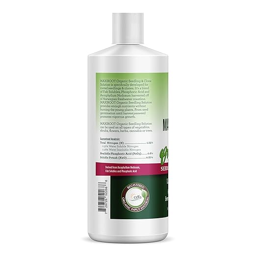 Organic Seedling Solution Liquid Fertilizer for Seedlings Cuttings &amp Clones – Natural Seaweed &amp Fish-Based Plant Food for Strong Root Growth. 32 oz