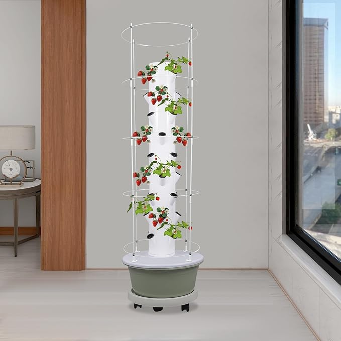 36 Pods Hydroponics Growing System kit 9-Layer Movable Vertical Hydroponic Tower with Pump Timer Climbing Support Frame Indoor Gardening System for Vegetables Fruits Herb