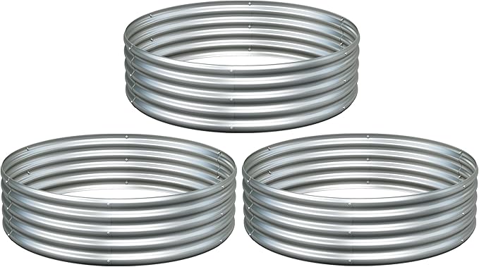 3PCS 4x4x1FT Galvanized Raised Garden Bed KitVegetable Boxes-Round Metal Flower BoxLarge Planter Raised Beds Outdoor Garden for PlantingFruitHerb-Silver