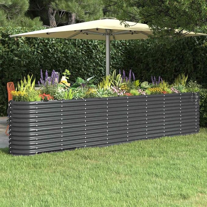 Large Anthracite Oval Raised Garden Bed 130.7x130.7x26.8 in Powder-Coated Steel Planter Box Durable Modern Outdoor Planter for Patio Balcony Yard Gardening Vegetables Herbs