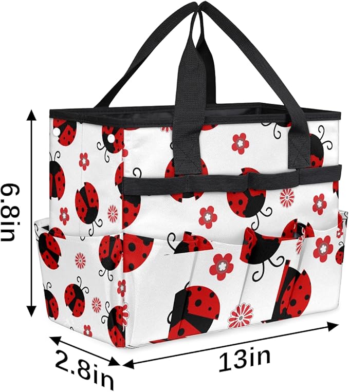 Ladybug Gardening Tool BagHeavy Duty Garden Tote BagPortable Oxford Flower Gardening Storage Basket Organizer Handbag with Pockets HandleHand Tools Gifts for Outdoor Garden Lawn Yard