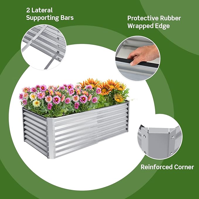 HAPPYGRILL 6x3x2 FT Raised Garden Bed Elevated Planter Box Kit with 4 Ground Stakes Outdoor Rectangular Metal Raised Garden Bed for Backyard Patio Vegetables Flowers Herbs Fruits Succulents