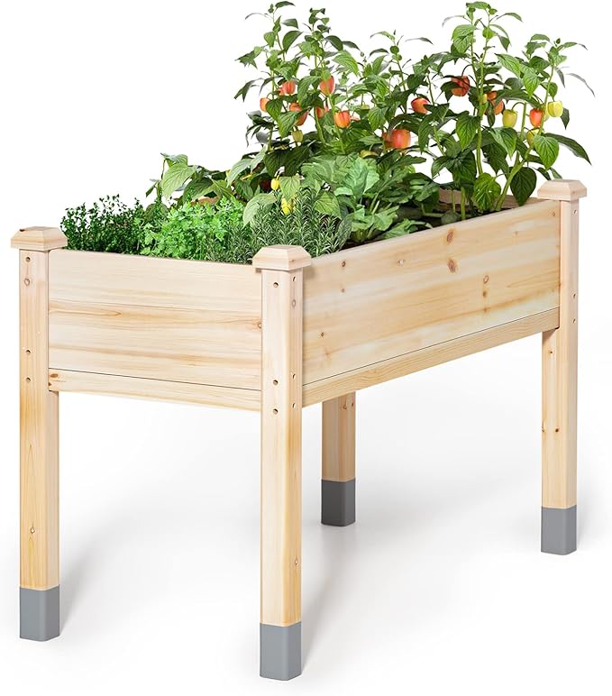 MIXC Wooden Raised Garden Bed with Legs 32”L X 16”W Elevated Reinforced Large Planter Box for Vegetable Flower Herb Outdoors - Beam and Column Structure - Unmatched Strength Outlast