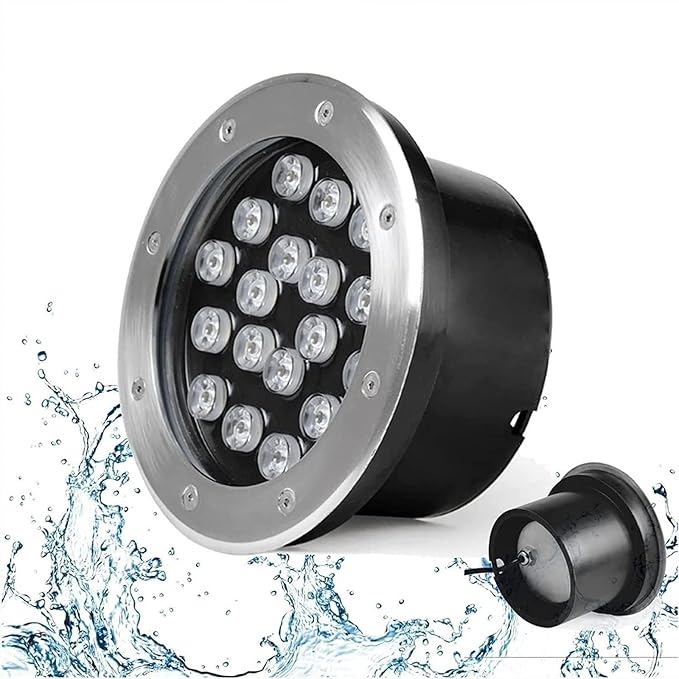 Waterproof 24V Underwater LED Light - Round Recessed Fountain and Pond Spotlight IP68 Outdoor Lighting (Green 12W | Warm White 24W)