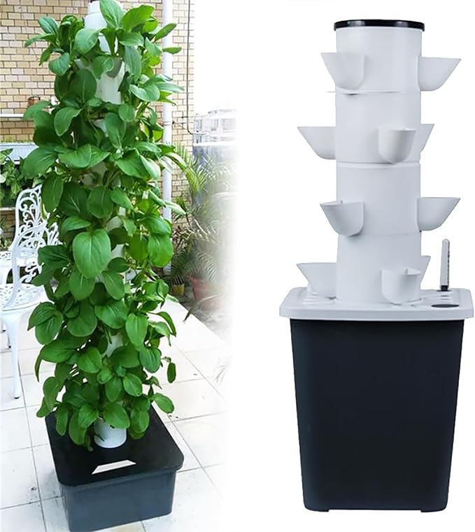 30-Plant Hydroponics Tower Garden Hydroponic Growing System Aeroponics Growing Kit for Fruits and Vegetables with Hydrating Pump Adapter Net Pots Timer for Frui