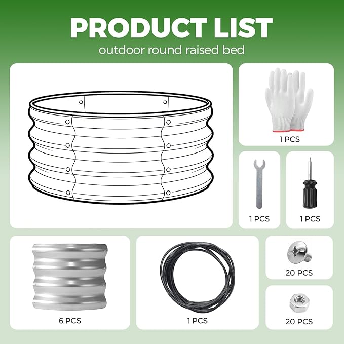 VSGDISTL Galvanized Raised Garden Bed Kit Outdoor2x2x1ft Round Metal Garden Planter Raised Beds for Vegetables Flowers Herb