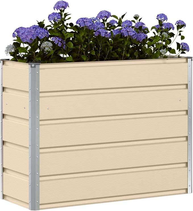 Outdoor Metal Raised Garden Bed Steel Planter Box for Gardening Vegetables Fruits Flowers Easy Assembly 39.37 x 15.75 x 29.53 in Ivory -591