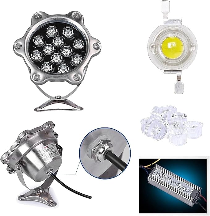 Outdoor Landscape Spotlight - IP68 Waterproof Submersible Fountain Light AC12/24V Low Voltage Recessed Pond Lamp for Garden Stairs Swimming LightingAC12V(12W)