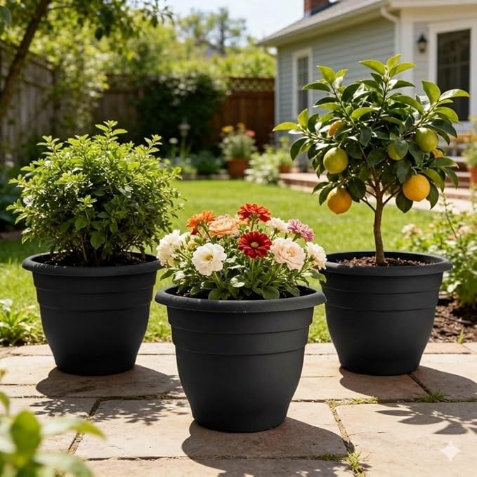 16 Inch Plant Pots Indoor Outdoor6 Pack Black Plastic Planters with Drainage HolesLarge Lightweight Flower Pots for Indoor Outdoor PlantsPatio Garden Containers