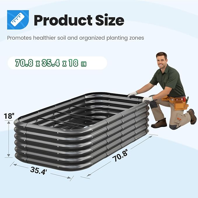 Quictent Galvanized Raised Garden Bed Kit 6x3x1.5 ft Oval Metal Planter Box Tall for Vegetables Outdoor Backyard Strengthened by Crossbar Dark Gray