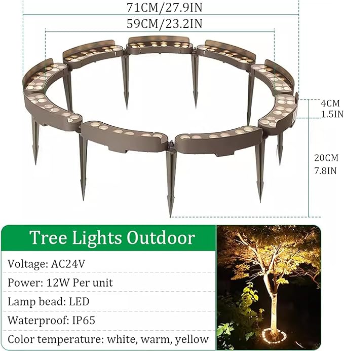 Palm Tree Lights 360° LED Ring Tree Lights Anti-Glare Hugger Outdoor for Villa Garden Landscape.Excluding Transformer(Yellow9 lamp Heads)