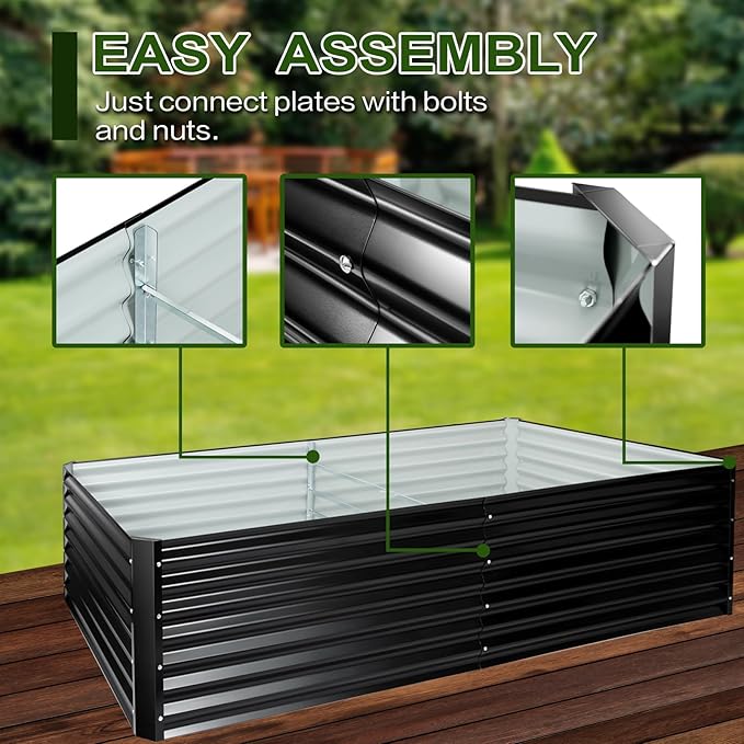 EDOSTORY Metal Raised Bed Garden Bed Kit 8x4x2ft Tall Galvanized Planter Raised Garden Boxes Outdoor Large Metal Raised Garden Beds for Flowers Vegetables Herbs
