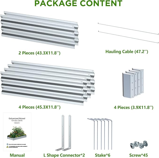 8×4×1FT Galvanized Raised Garden Bed Kit PETNOZ Easy Quick Setup Raised Garden Boxes Outdoor With Metal Stake To Fix Optional Size Rustproof Planter Box With No Bottom For Vegetables Flowers Herbs