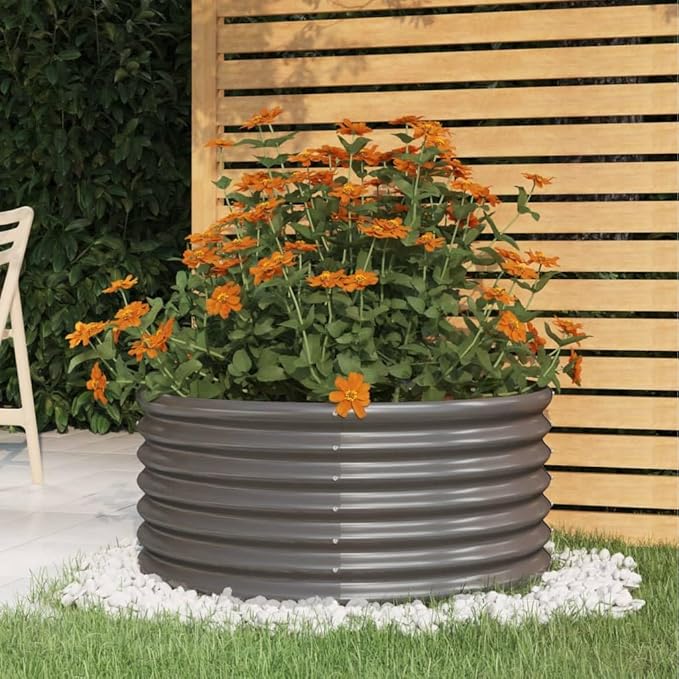 Garden Planter Powder-Coated SteelIndustrial Rustic PlantersVegetable PlantersPlant Privacy FenceBackyard Raised BedsHerb Plantersfor PlantingPatioOutdoor31.5x31.5x14.2 Gray