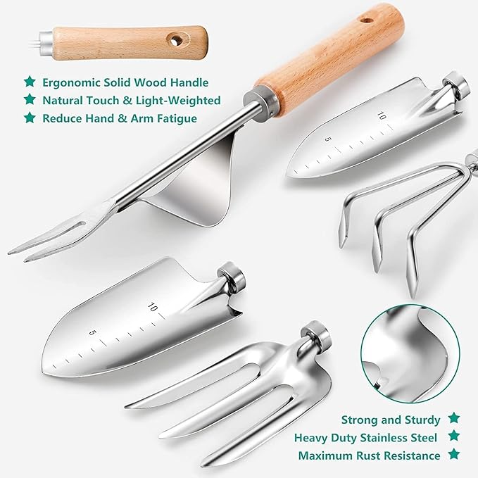 Gardening Tools 9-Piece Heavy Duty Garden Hand Tools with Fashion and Durable Garden Tools Organizer Handbag Rust-Proof Garden Tool Set Ideal Gardening Gifts for Women