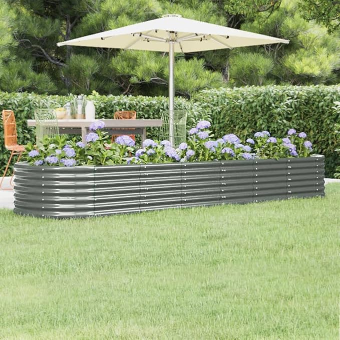 Garden Raised Planter Raised bedsGalvanized PlanterFlower BedTroughMetal PlanterRaised Garden BedBed Powder-Coated Steel 116.5x31.5x14.2 Gray