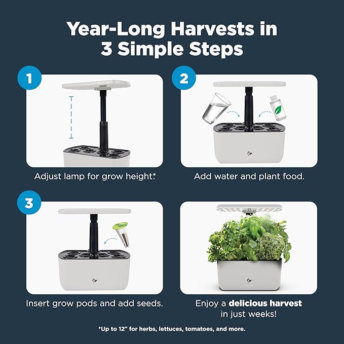 AeroGarden Harvest Lite in Cream Soil-Free Indoor Hydroponic Garden with LED Grow Light for Year-Round Gardening of up to 6 Herbs and Vegetables