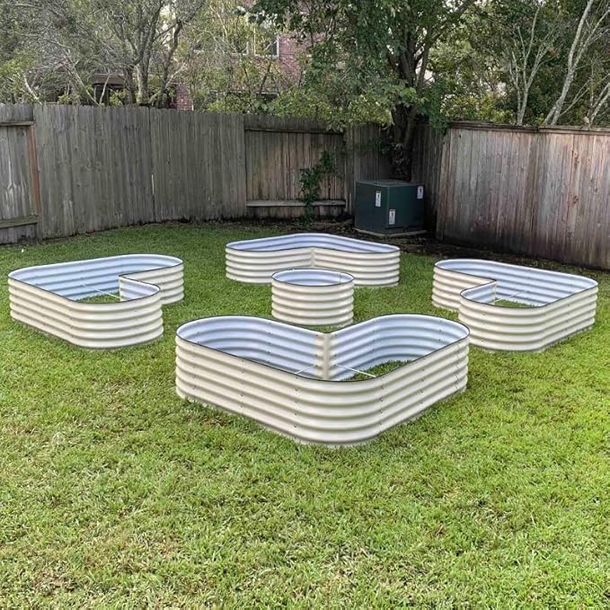 Vego garden 17 Tall L-Shape Raised Garden Bed Metal Raised Planter Bed for Vegetables Flowers Ground Planter Box Standard Size