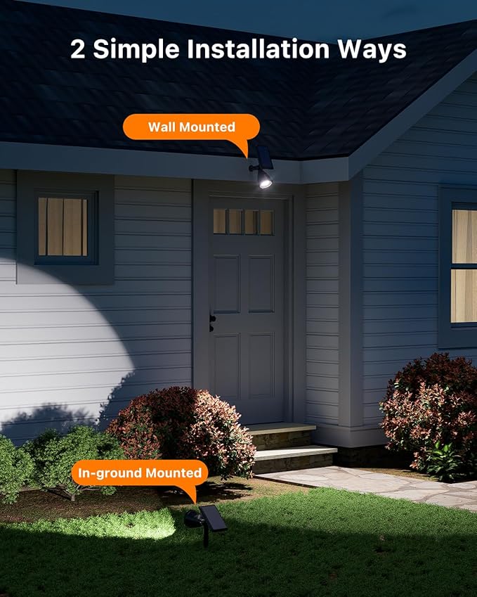 4 Pack Solar Powered Spotlights Outdoor Waterproof for Tree Flag House Ground Landscape Bright Sunset Spot Lights for Outside Yard Garden Lawn Driveway with Adjustable Lamp &amp Panel Cool Whi