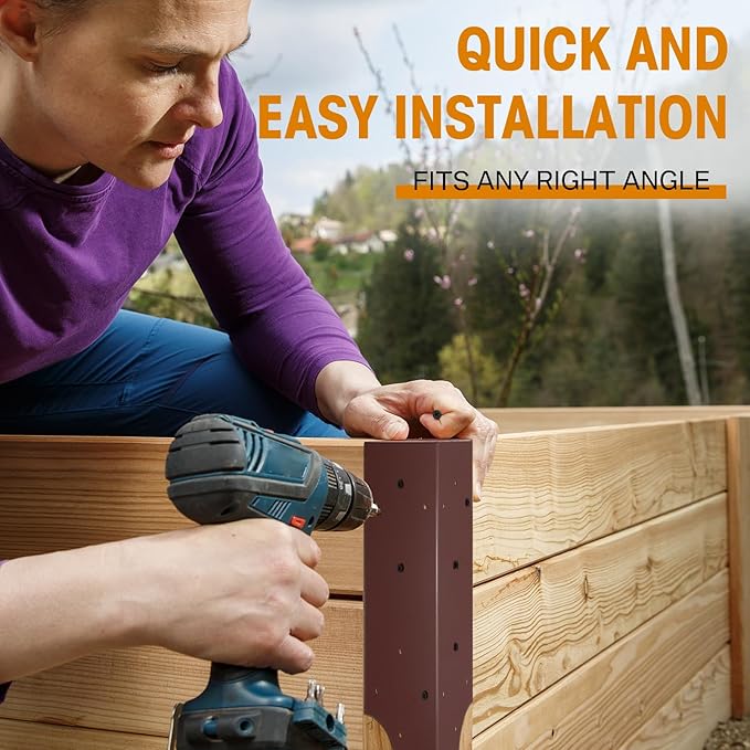 Therwen 8 Set Raised Garden Bed Corner Brackets with 128 Screws Fit Lumber up to 2 Inch x 12 Inch Metal Planter Box Rust Resistant Raised Bed Brackets for Vegetable Garden(Copper)