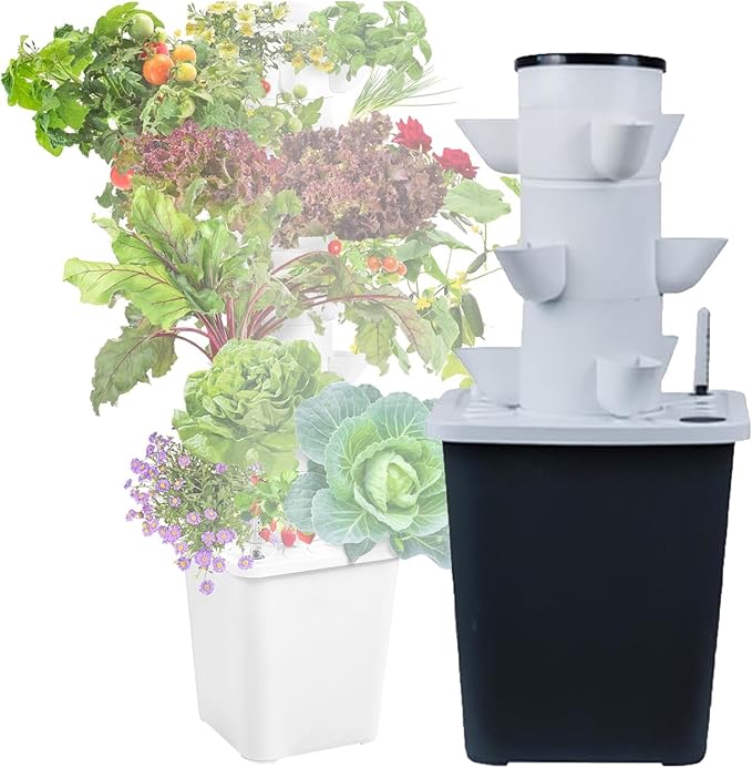 Hydroponic Tower Garden Hydroponic Planting System DIY Hydroponic Farm Equipment Suitable for Indoor Herbs Fruits and Vegetables(15 Holes)