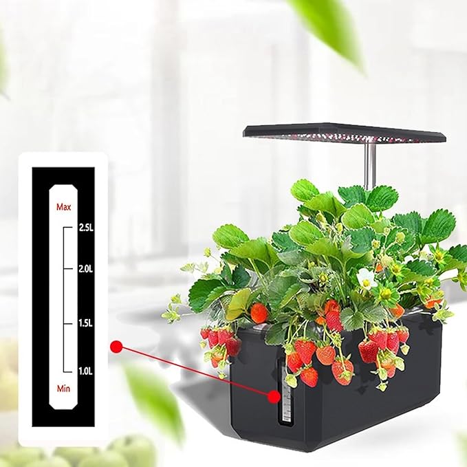 SIXRUN Hydroponics Growing System LED Light Auto Control Intelligent Planting Machine Indoor Garden 100‑240V Hydroponic Planting System (Black)