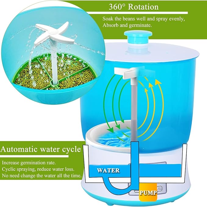 Automatic Sprouter Bean Growing Machine 3 Layers Germination Tank Seed Germination Machine LED Display Time Control 360° Automatic Spray