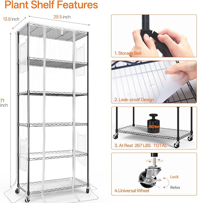 Bstrip Indoor Greenhouse with Grow Light Mini Green house with 5 Pack T8 Full Spectrum Plant Lights Plant Shelf with Tent for Indoor Plant Seed Starting Seed Tray 29.5x13.8x71