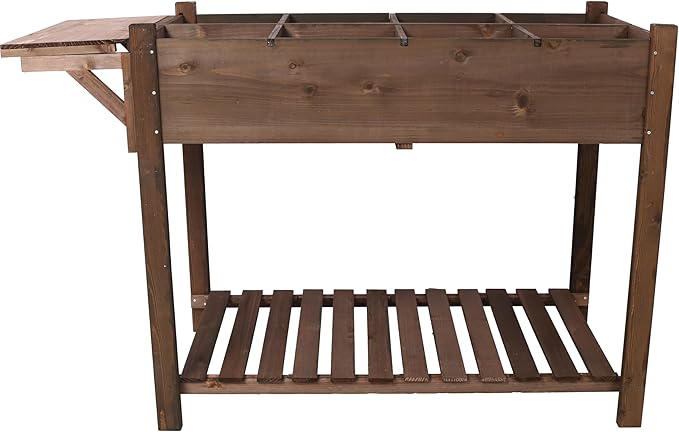 8 Pockets Horticulture Raised Garden Bed Elevated Wood Planter Box Stand Herb Garden Bed with Foldable Side Table and Storage Shelf Raised Bed for Herb Vegetables Flowers (8 Pockets+ Side Table)