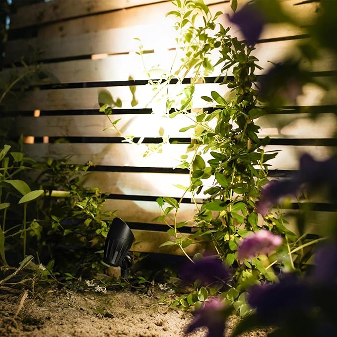 GOLDEN STAR Low Voltage Landscape Lights 5W 400 Lumen 2700K Warm White Outdoor LED Spotlights 12V Flood Lighting with Connector and Stake 8401-2650-G02