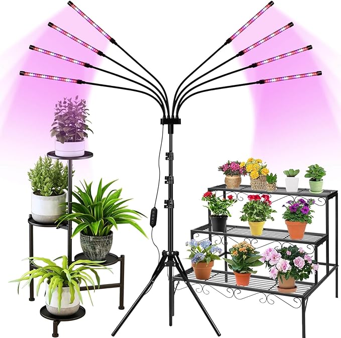 [8 in 1] LED Grow Light for Indoor Plants Full Spectrum Plant Lights for Indoor Growing with Tripod Stand Auto On/Off Timing 4/8/12H Plant Growing Lamps for All Indoor Plants.