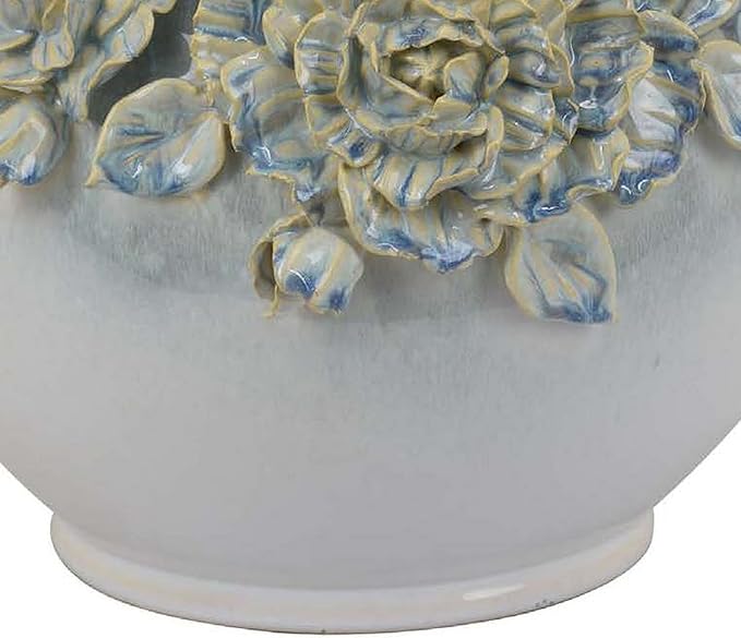 Accent Planter Floral Applique Design 12 Inch White Ceramic