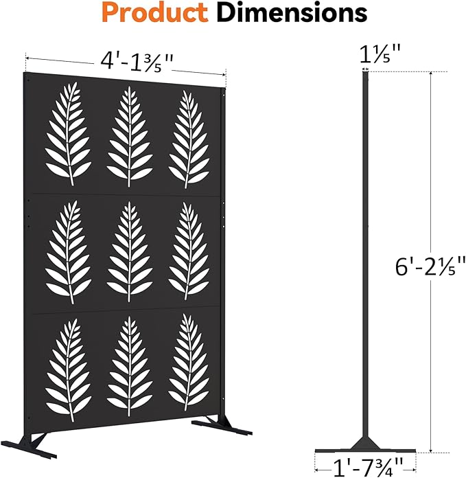 Modern Shade 4x6 FT Metal Privacy Screen with Artistic Modular Designs Decorative Patio Privacy Fence &amp Garden Divider Freestanding Outdoor Metal Fence Panel Weather-Resistant (Tropic Rows)