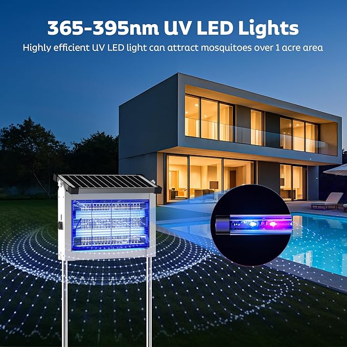 Solar Bug Zapper Outdoor Mosquito Zapper Waterproof Electric Fly Zapper Rechargeable Mosquito Killer Lamp with 10W Solar Panel 4500V Cordless Fly Trap for Backyard Patio Garden RV Camping